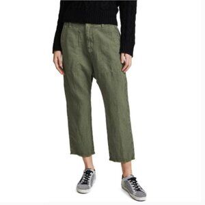 Nili Lotan Luna Linen Blend Pants Size 8 Drop Crotch Baggy Trousers Green